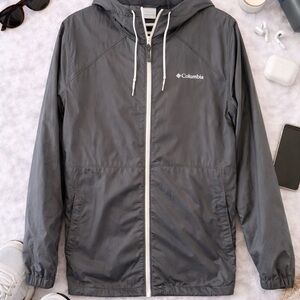 Columbia Gray Hooded Zip Windbreaker Jacket Size Large